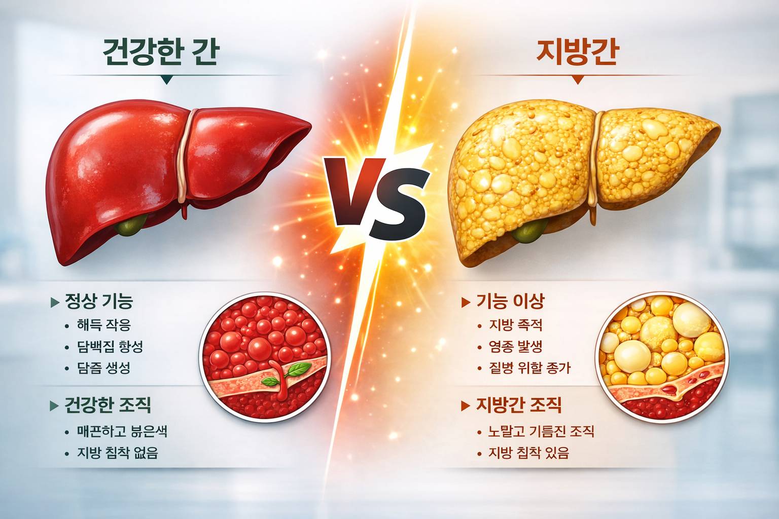 건강한 간과 지방간 비교