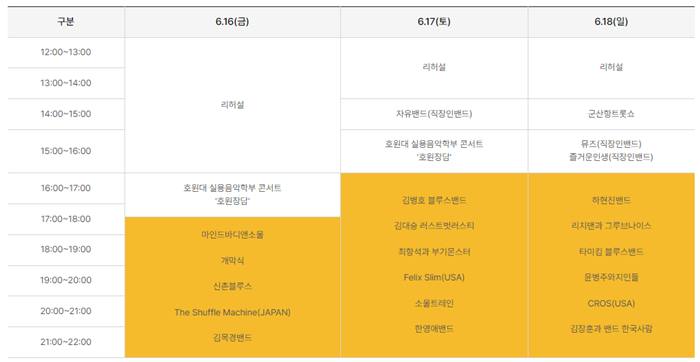 블루스밴드 공연 시간표