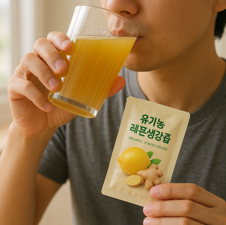 아침에 마시는 유기농 레몬생강즙 한 잔