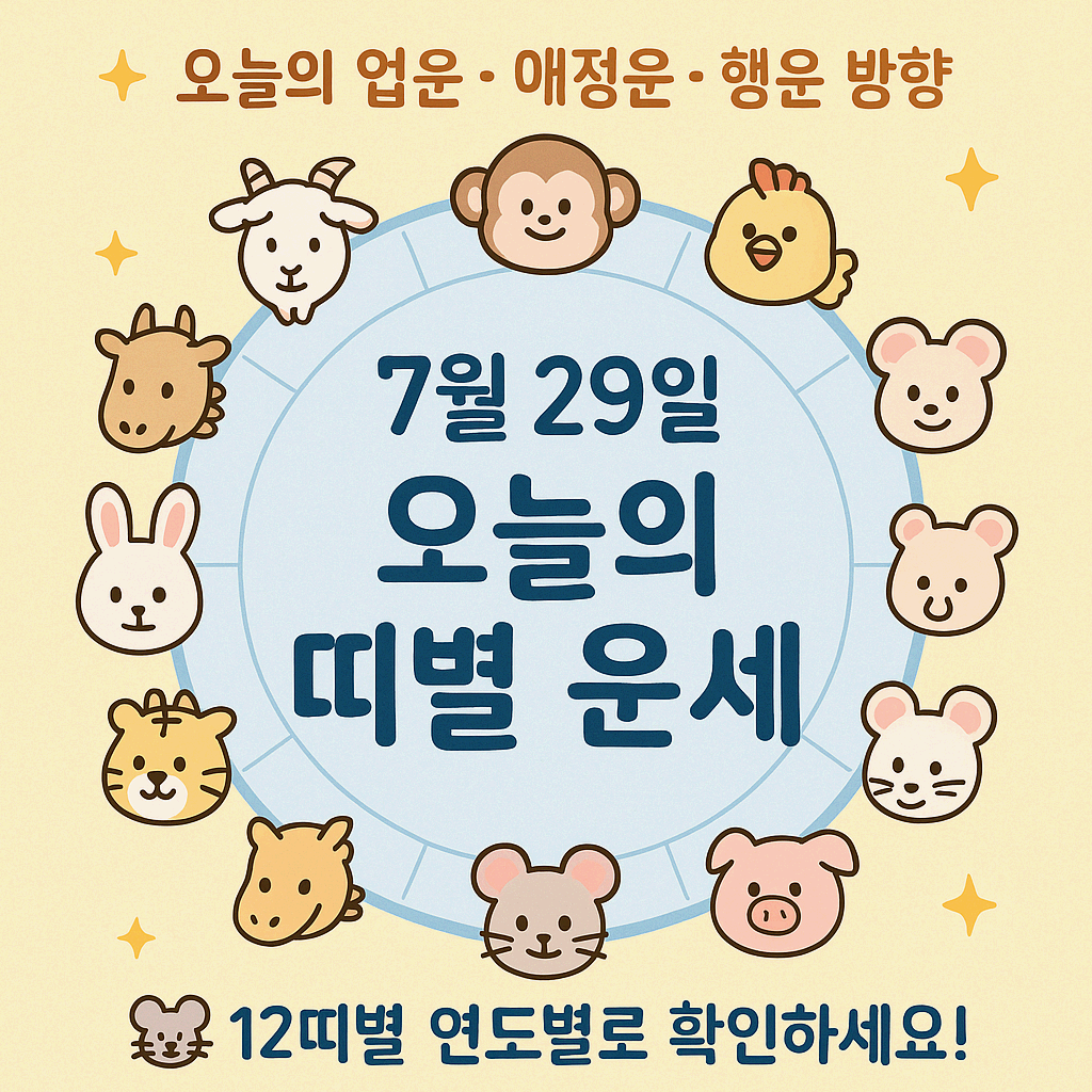 7월 29일 띠별 운세 화요일 운세 총정리! 12띠 연도별 길흉과 애정운&middot;행운포인트 포함