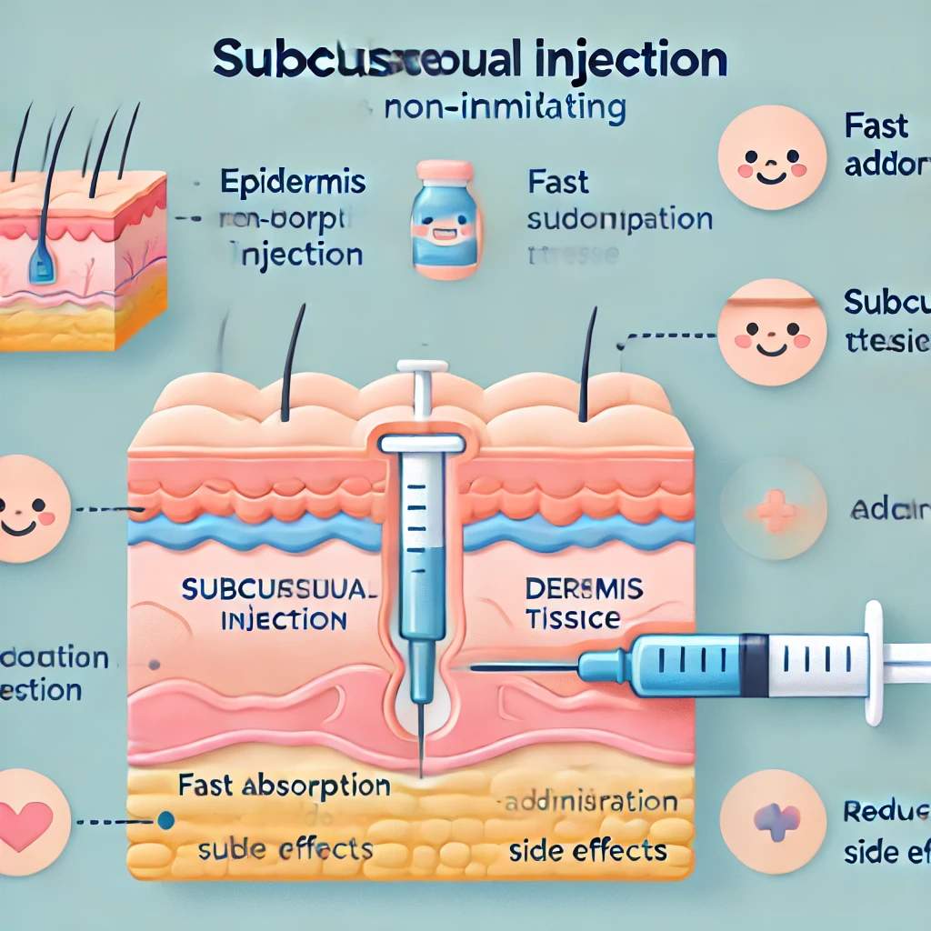 피하 주사(Subcutaneous Injection)의 개념을 설명하는 인포그래픽