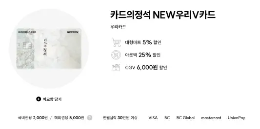 아웃백 청구할인이 가능한 우리카드 카드의 정석 우리V카드