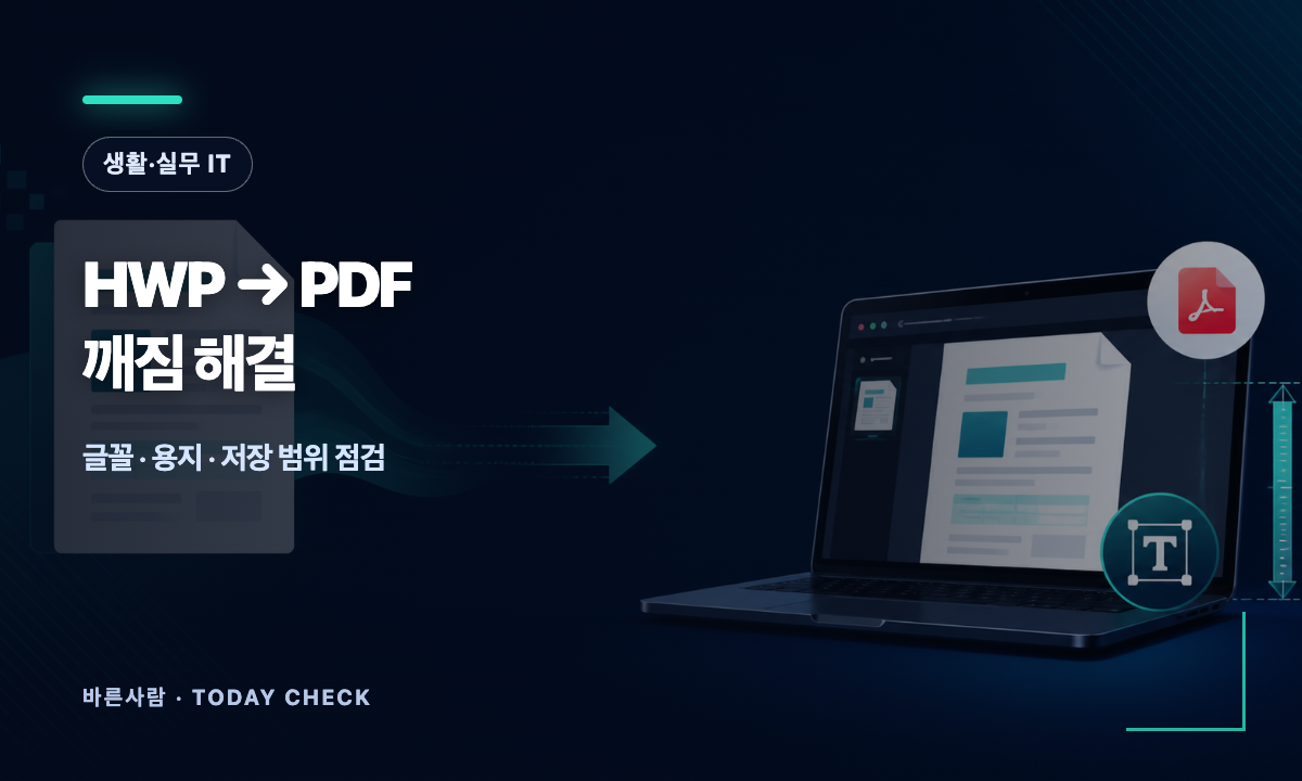 한글 HWP 문서를 PDF로 변환할 때 글꼴·용지·페이지 깨짐을 해결하는 점검 순서