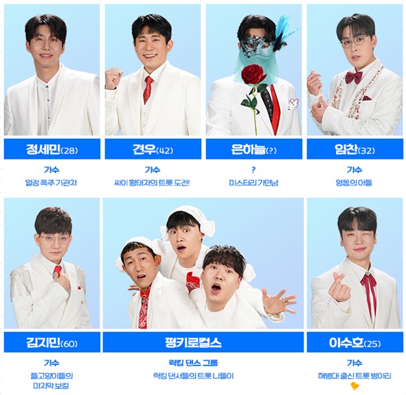 미스터트롯3 참가자/출연자/출연진 정세민, 견우, 은하늘, 임찬, 김지민, 펑키로컬스, 이수호