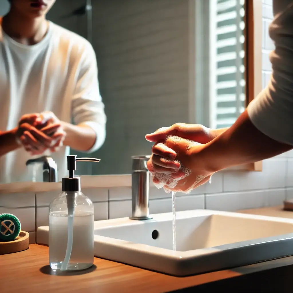 얼굴-오염을-막기-위해-깨끗하게-손을-씻는-모습