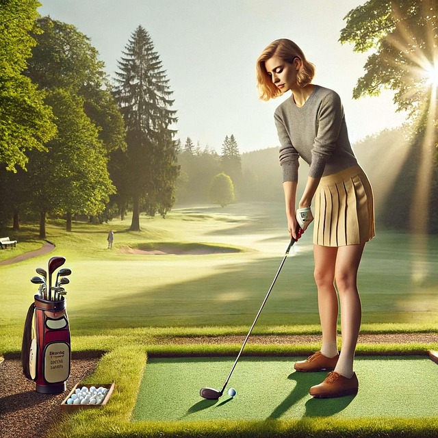 골프 연습 하는 여자 이미지