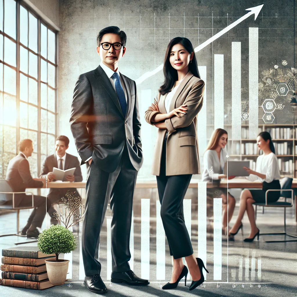 성공한 남여 직장인이 서 있는 이미지0