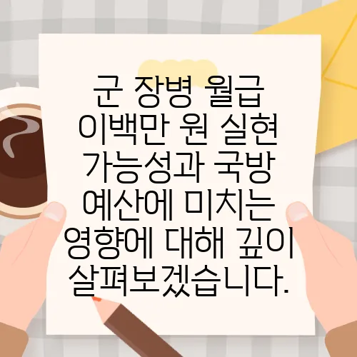 군 장병 월급 이백만 원 실현 가능성과 국방 예산에 미치는 영향에 대해 깊이 살펴보겠습니다.