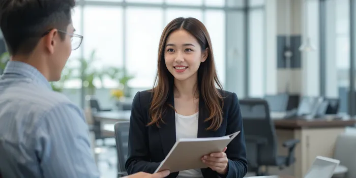 창업 자금에 대해 컨설턴트와 상담 중인 여성 사업가