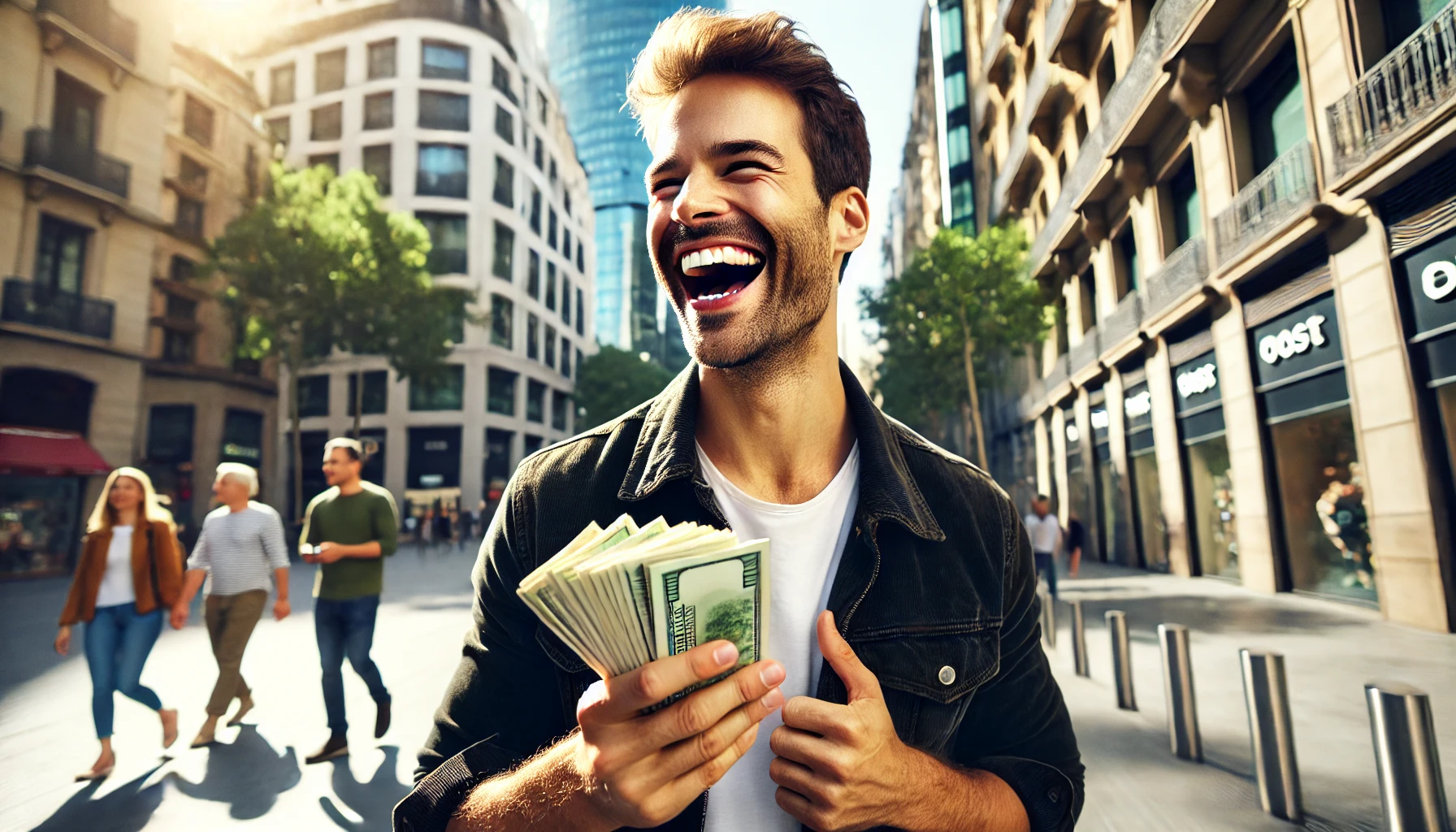 채권회수 후 기쁨에 찬 남성