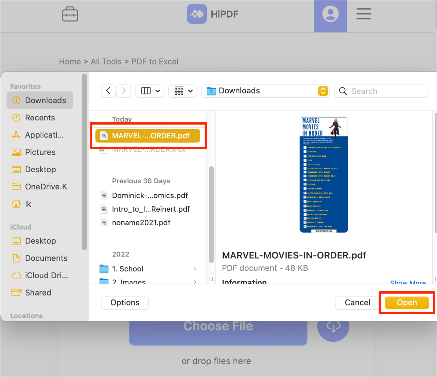 탐색기 창에서 PDF 파일 선택 예시
