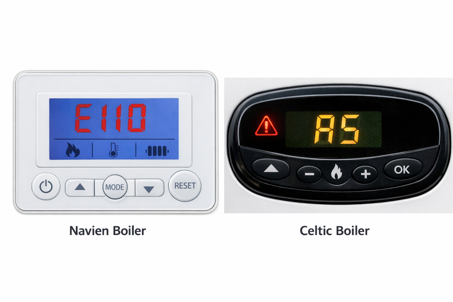 경동나비엔과 대성셀틱 보일러 컨트롤러의 에러 표시 화면