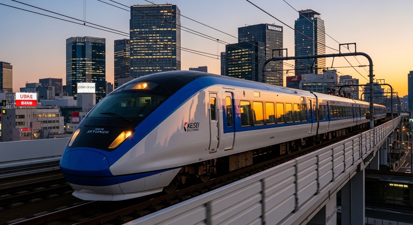 나리타 공항에서 우에노역까지 41분 만에 이동하는 스카이라이너 열차 