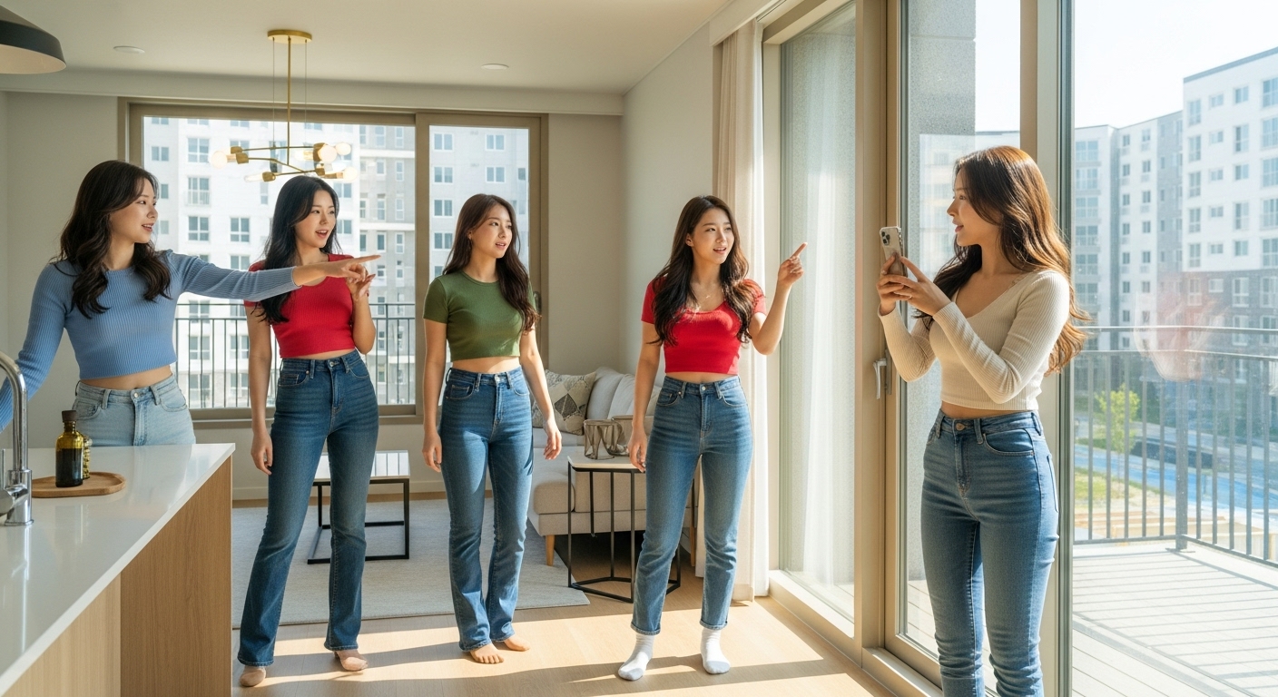 아파트를 구경하는 여인들.