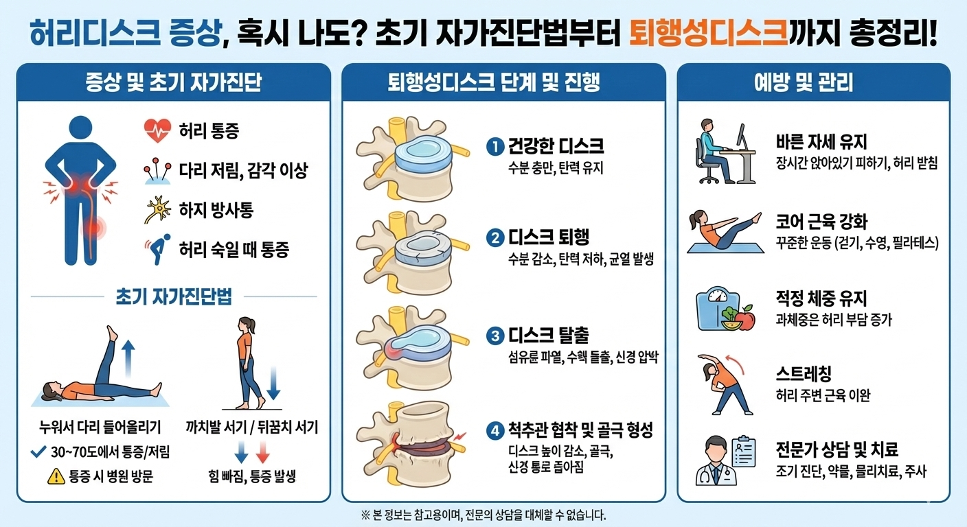 허리디스크 증상, 혹시 나도? 초기 자가진단법부터 퇴행성디스크까지 총정리!