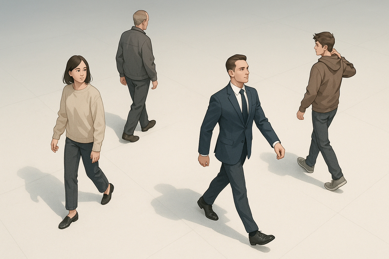 각자 다른 길을 가는 사람들 일러스트