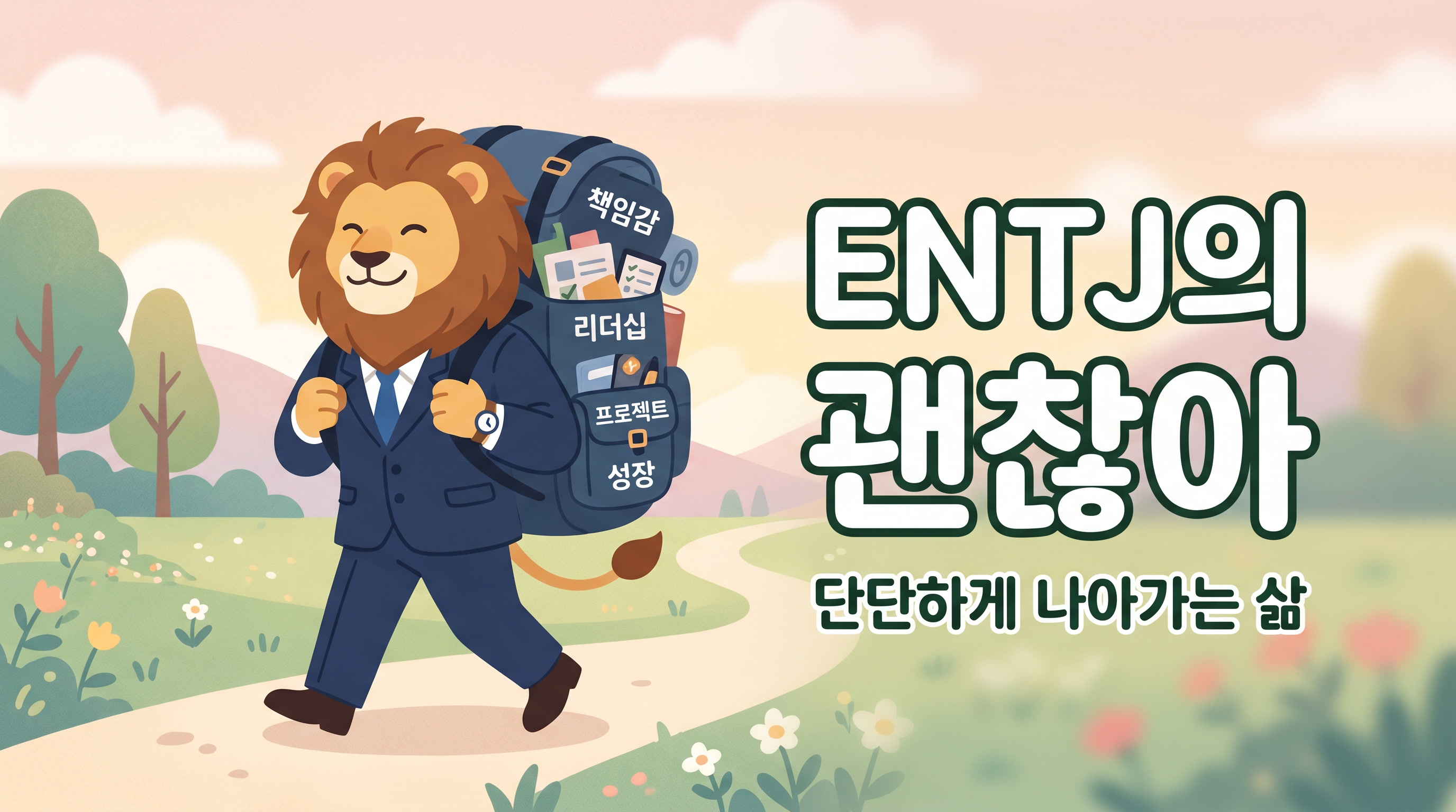 힘들어도 괜찮다고 말하는 ENTJ 사자 캐릭터 일러스트