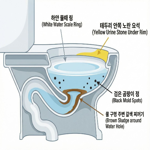 변기 속 물때 &amp; 오염, 청소솔 없이 매일 청결 유지하는 법