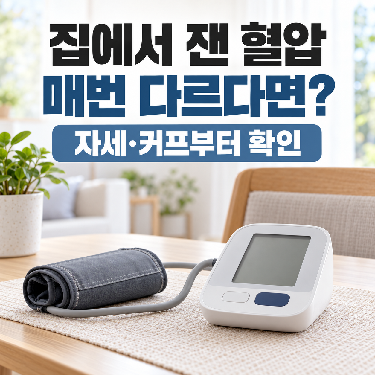 집에서 잰 혈압이 매번 다르다면? 가정혈압 측정 자세와 커프 확인법
