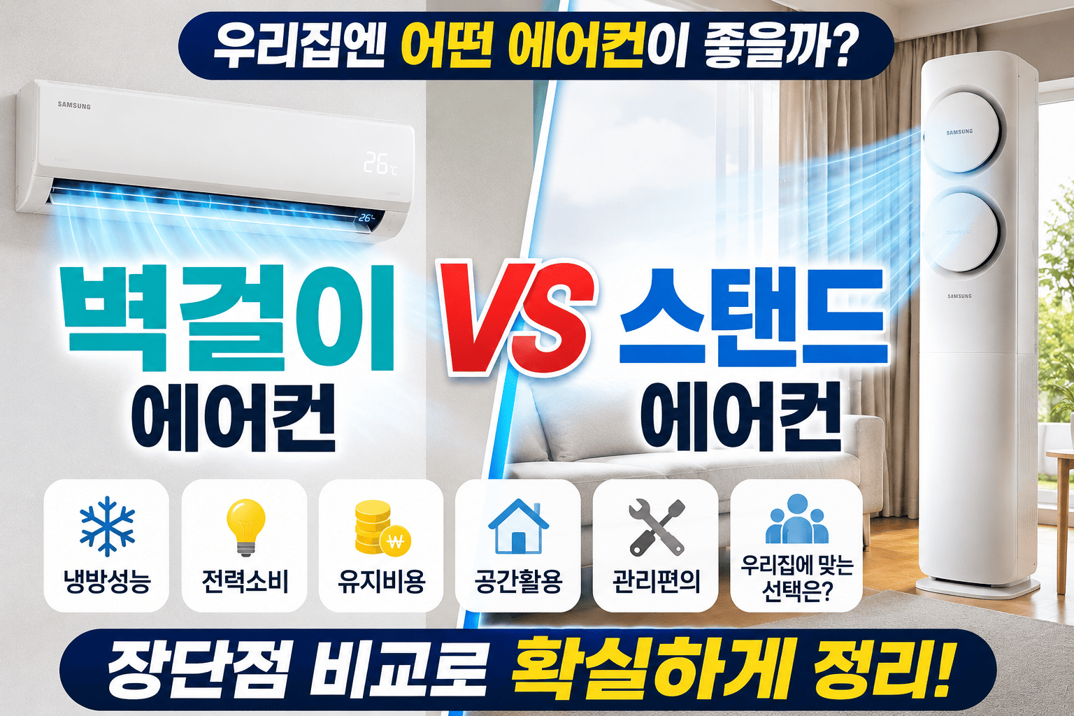 벽걸이 스탠드 비교 (에어컨, 전력, 냉방)