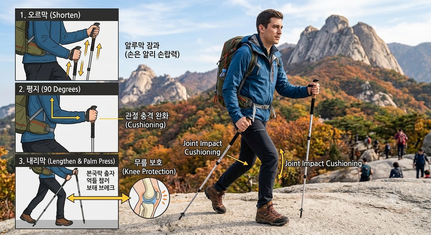 무릎 관절을 보호하는 올바른 등산 스틱 사용법과 관절 충격 완화 보행 기술