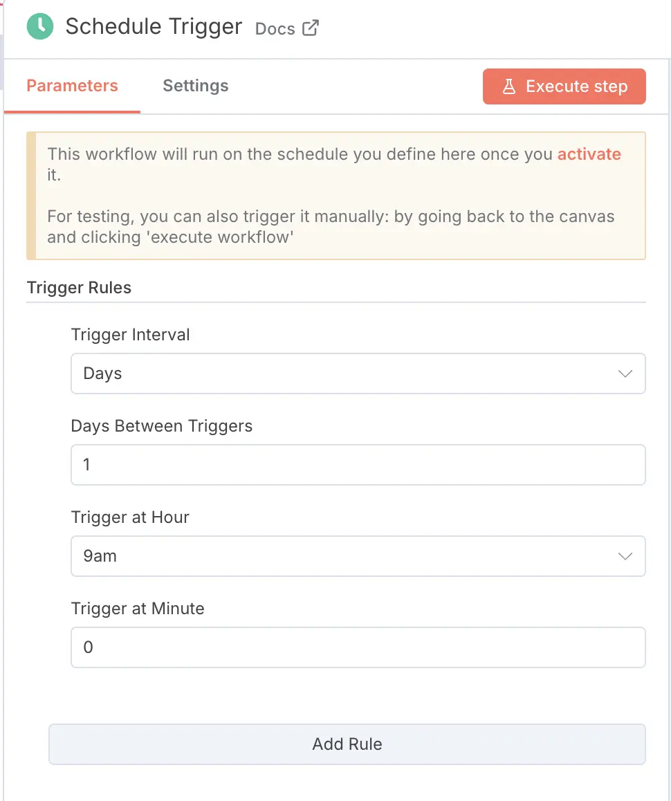 Schedule Trigger Node Configure