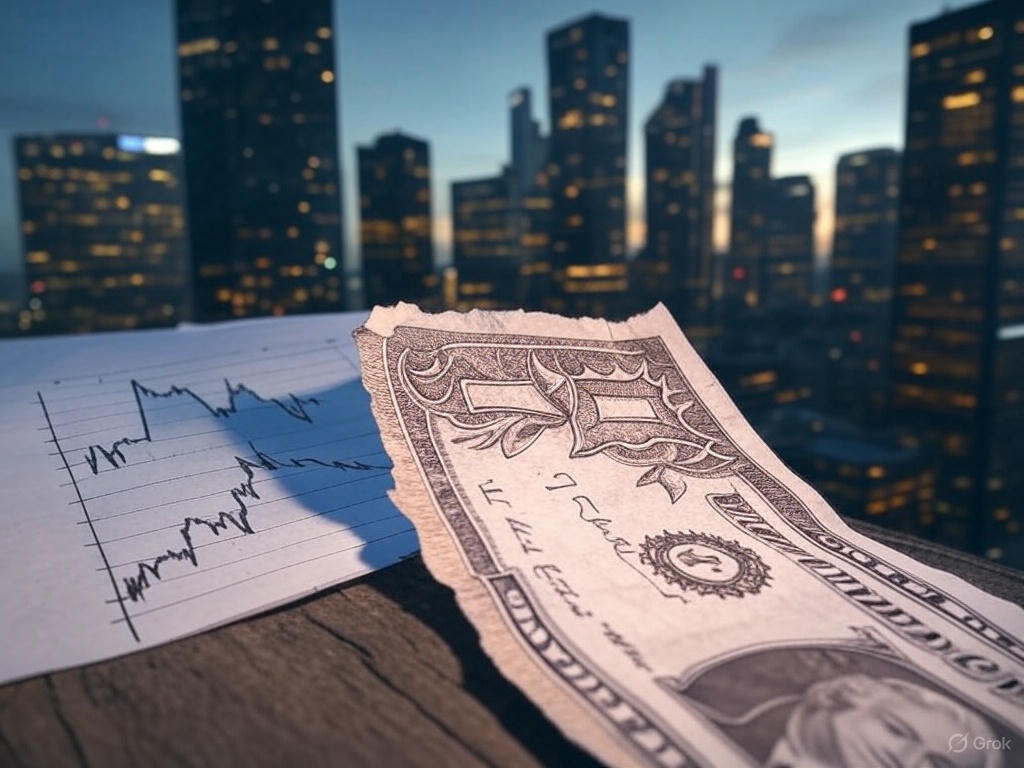 물가 상승(그래프)과 돈 가치 하락(찢어진 지폐)을 상징