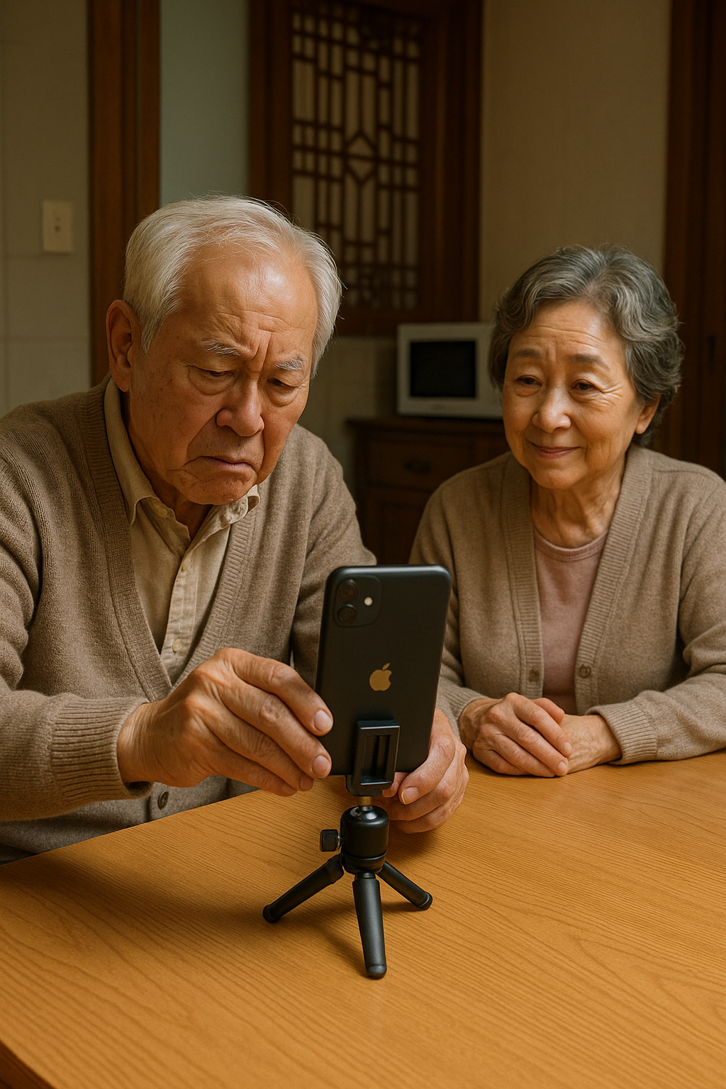 사랑하는 아내와의 추억을 스마트폰으로 남기는 남편
