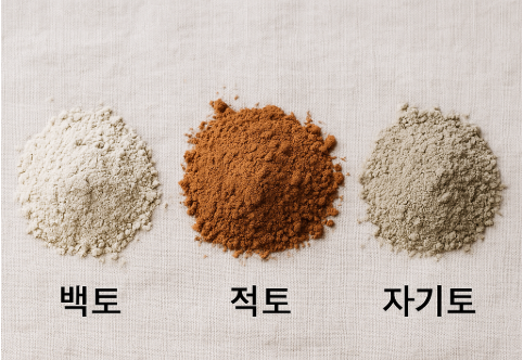 흰 백토,적토, 밝은 회색 자기토