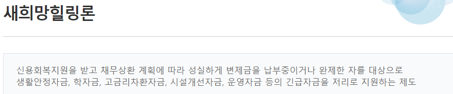 정부지원 새희망힐링론 대상
