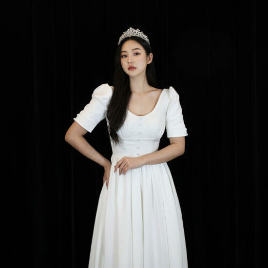 숲속드레스 u넥 버튼 셀프웨딩드레스 코르셋 도비실크 드레스 s-6xl