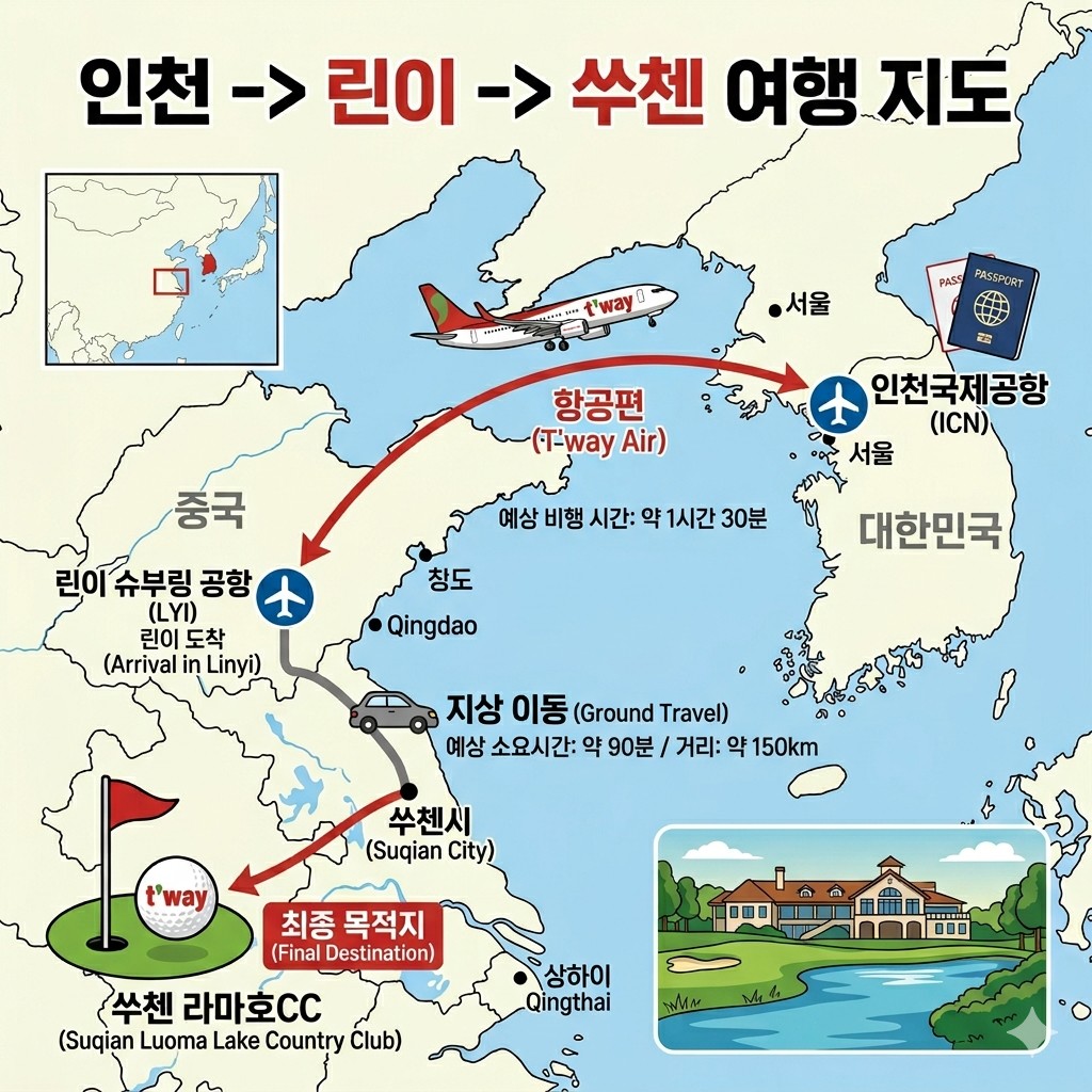 중국 쑤첸 라마호 CC 여행안내 지도- 티웨이항공 인천- 린이공항