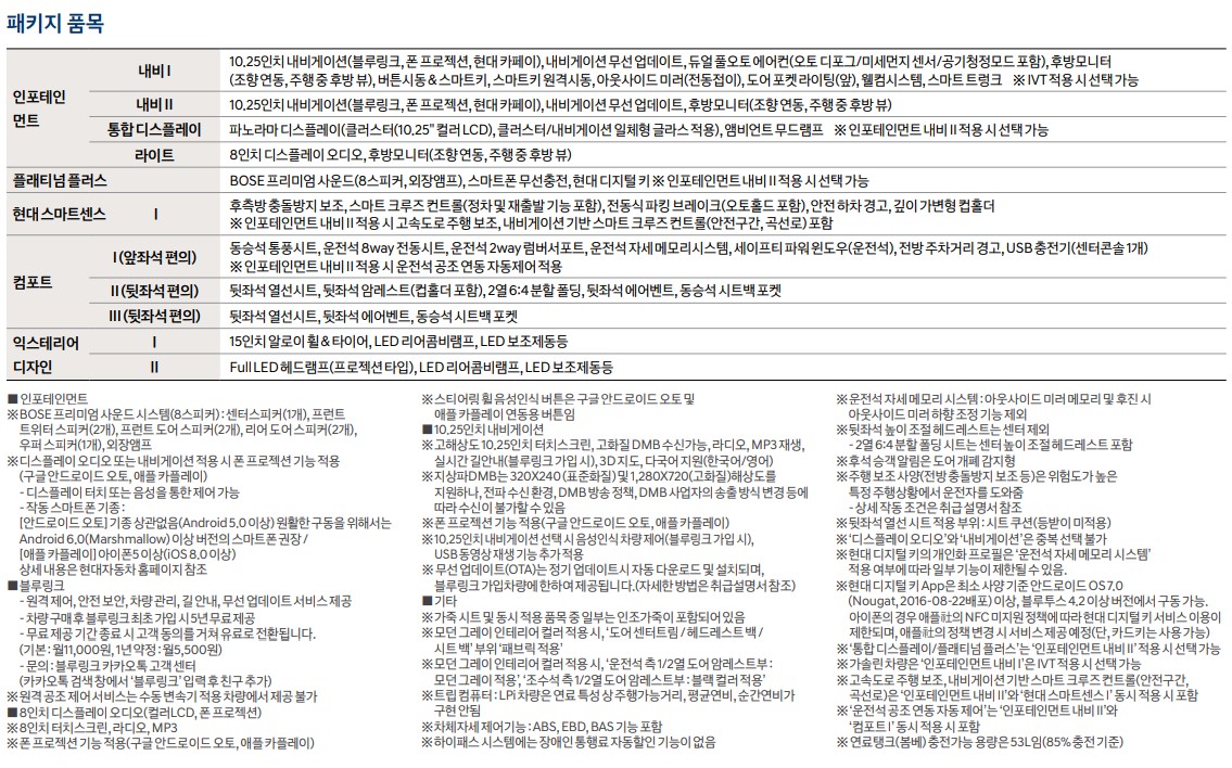 옵션 패키지 품목