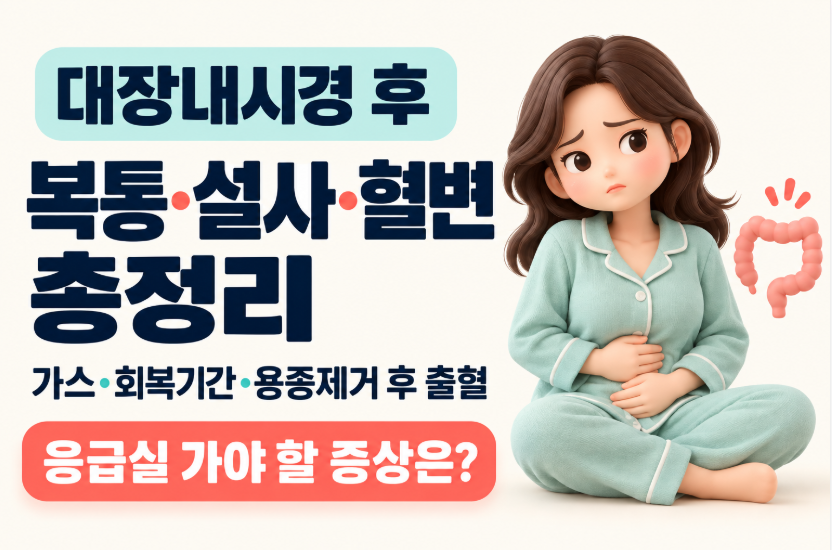 대장내시경 후 복통·설사·혈변 총정리|가스 차는 이유·회복기간·용종제거 후 출혈·응급실 가야 할 증상