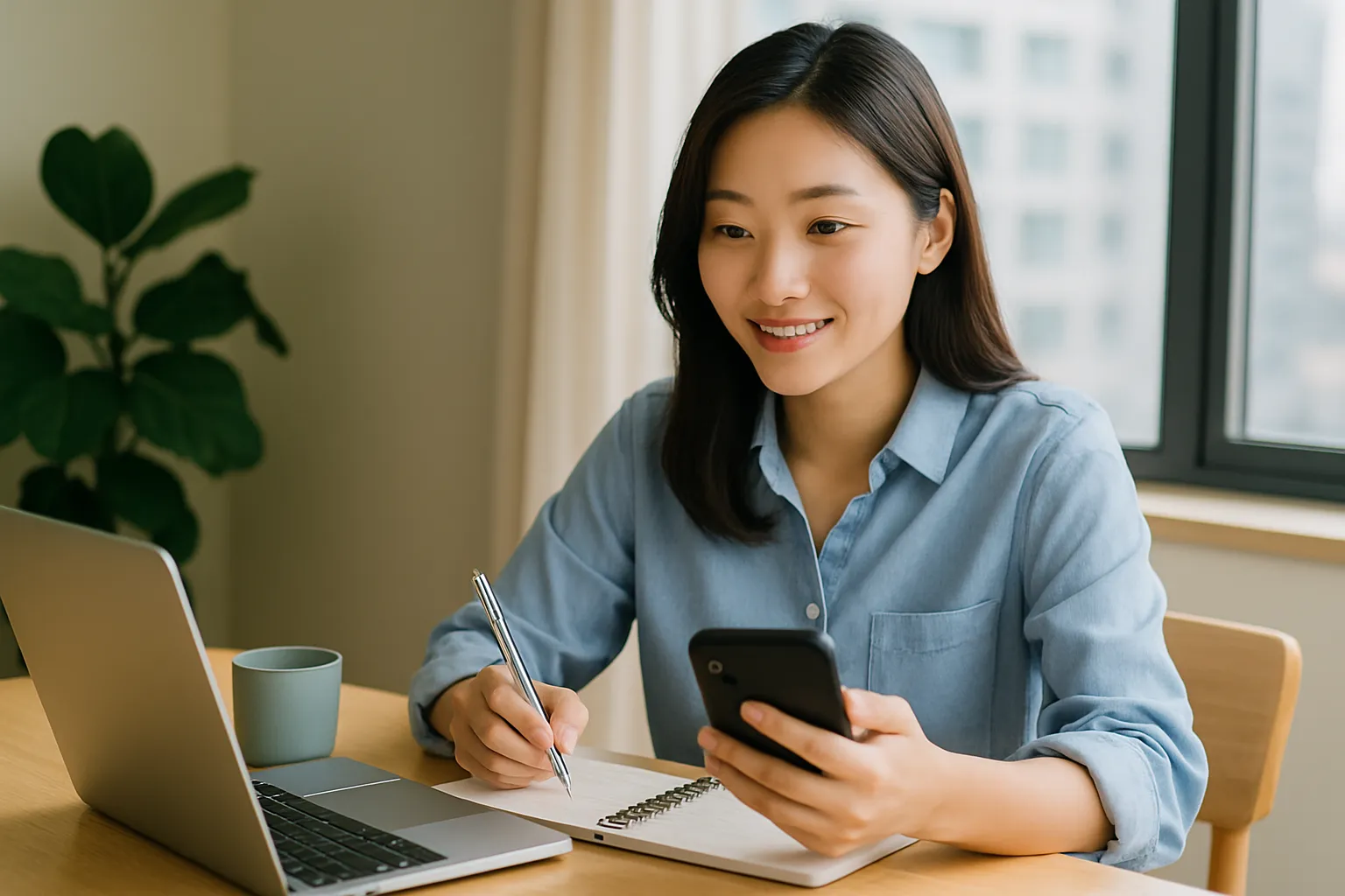 노트북으로 부업 시작하는 한국인 여성