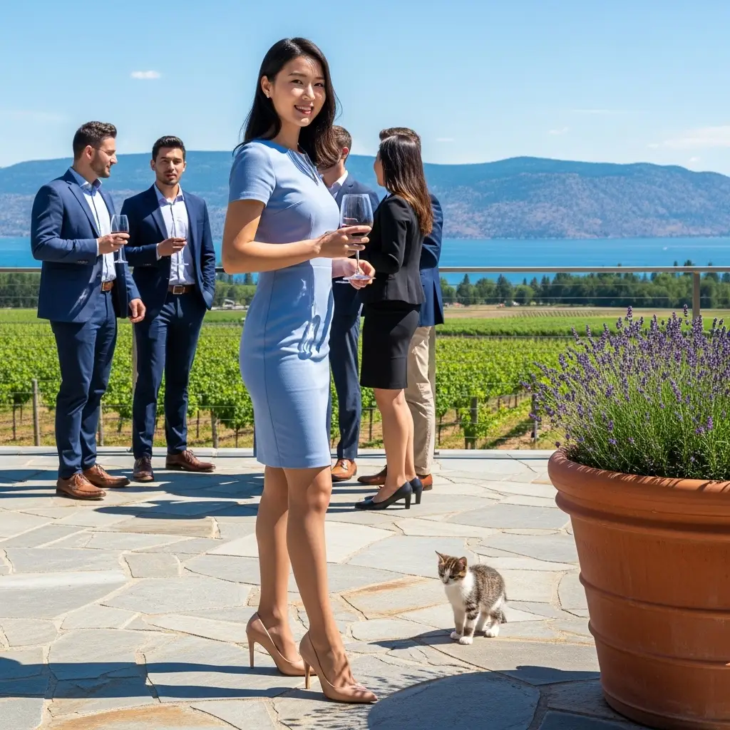와이너리에서 회사 네트워킹 이벤트에 참석중인 한국인 여성