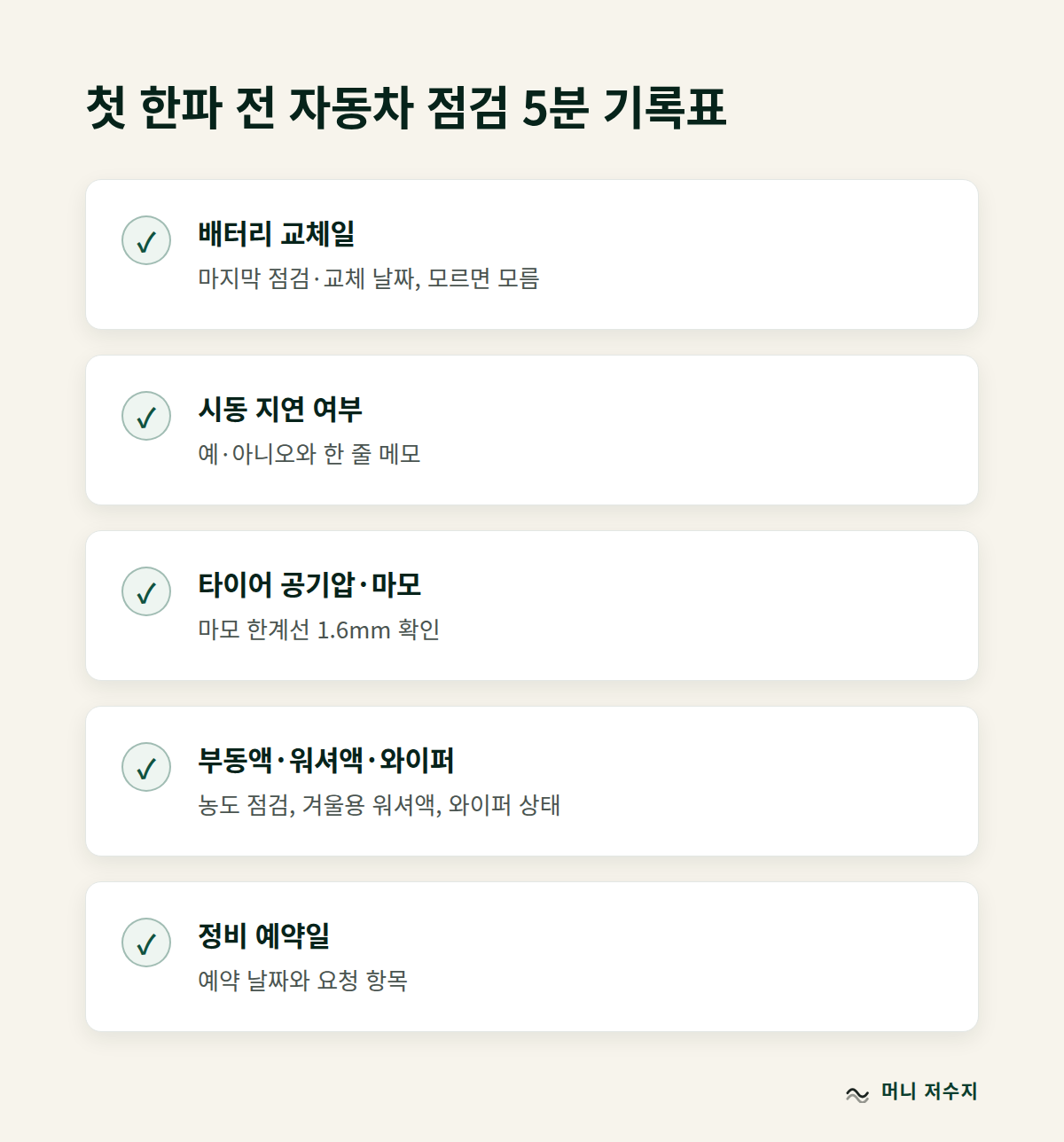 첫 한파 전 자동차 점검 5분 기록표