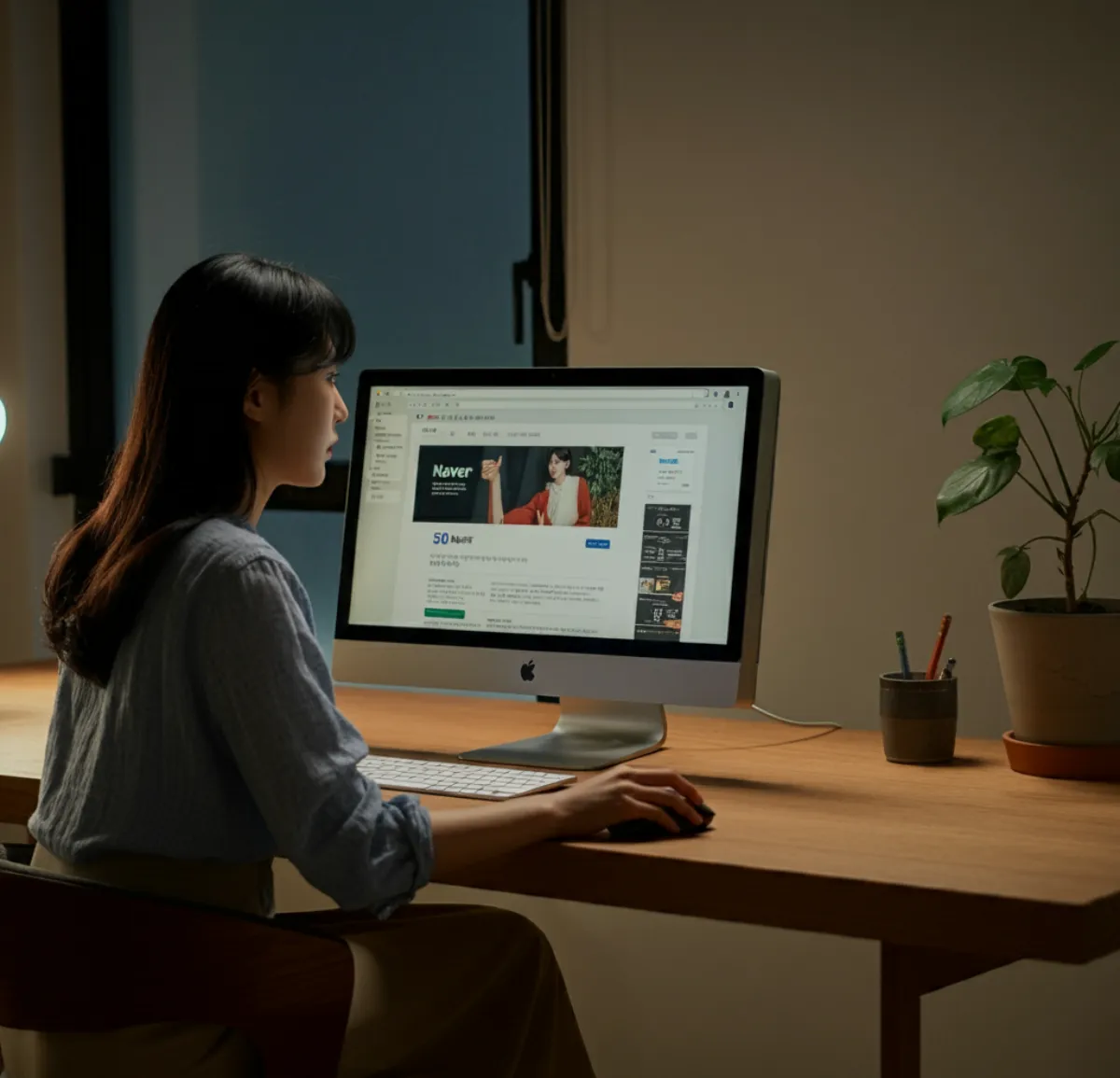 컴퓨터모니터로-네이버화면보는-한국여자02