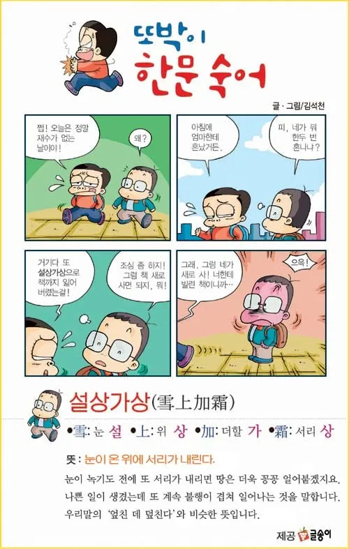 설상가상 뜻 유래 한자 비슷한 말 예문 영어 속담 반대말 안내_7