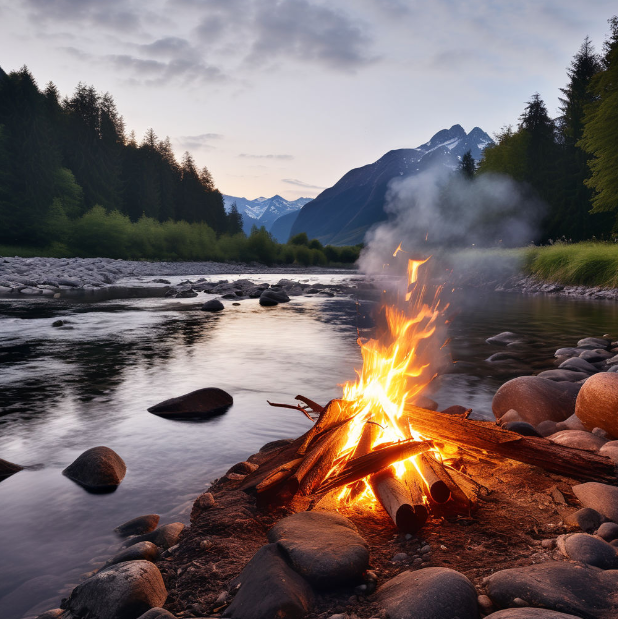 강가에 피운 모닥불