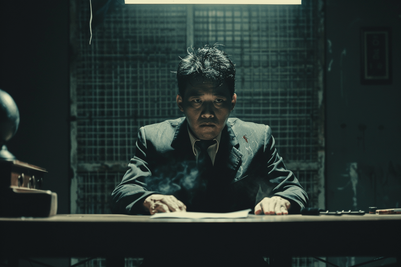 어두운-취조실에-앉아있는-남자-이미지