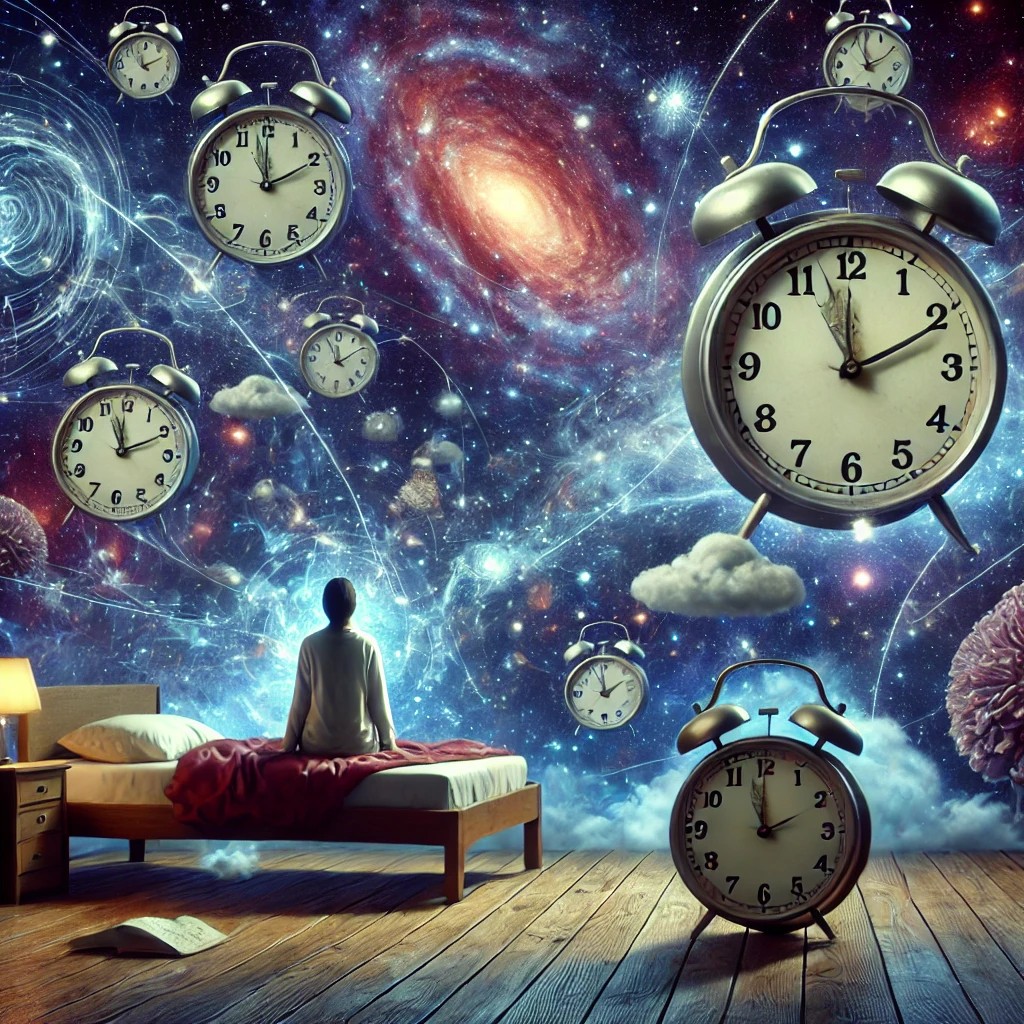 불면의 밤을 보내고 침대에서 밤을 새는 그림