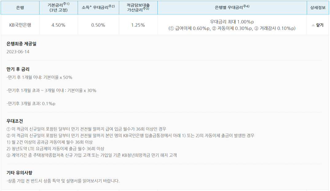 KB국민은행 예금상품 상세내용