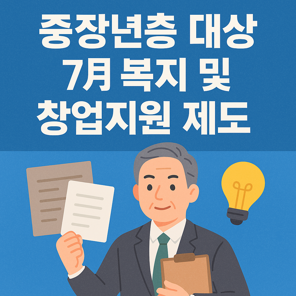 중장년층 대상 7월 복지 및 창업지원 제도