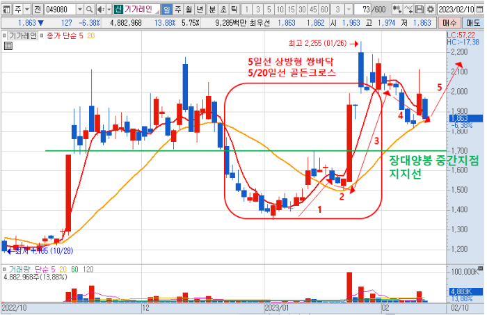 2월 10일 기가레인 일봉 차트2