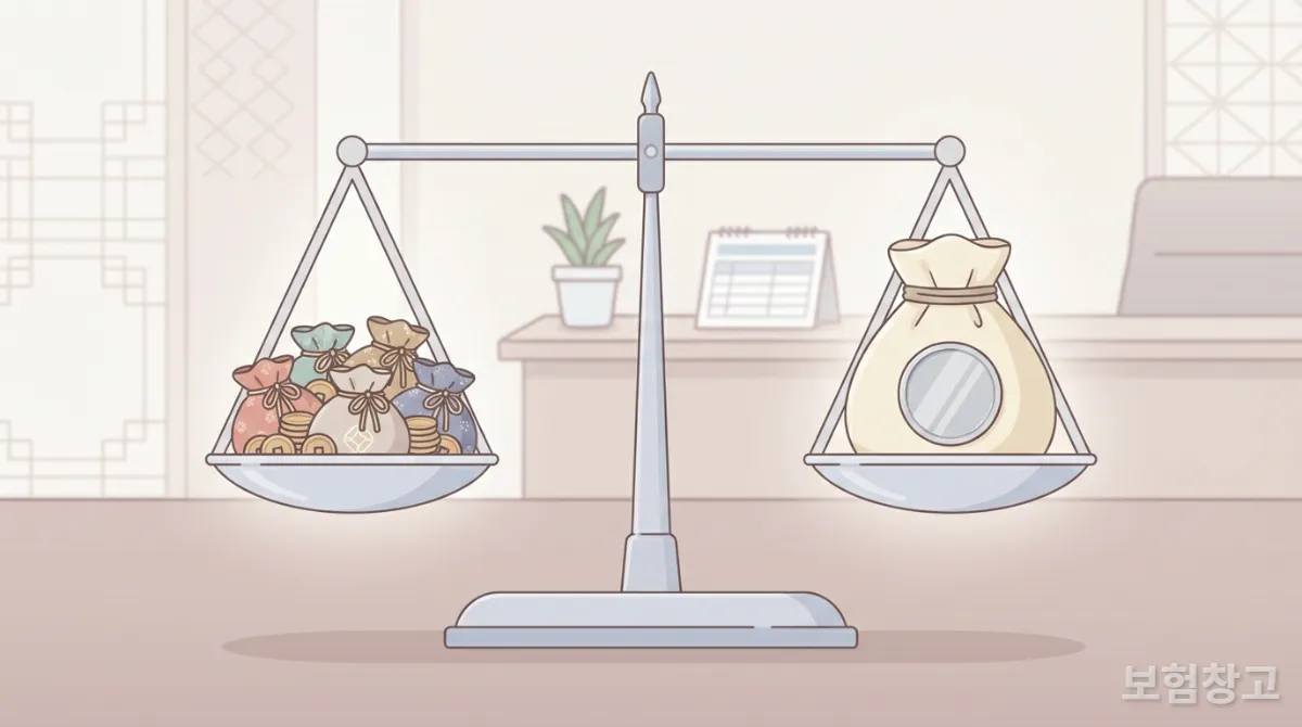 비례보상과 정액보상을 저울로 비교한 이미지