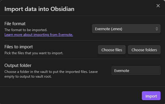 Obsidian Import 실행화면