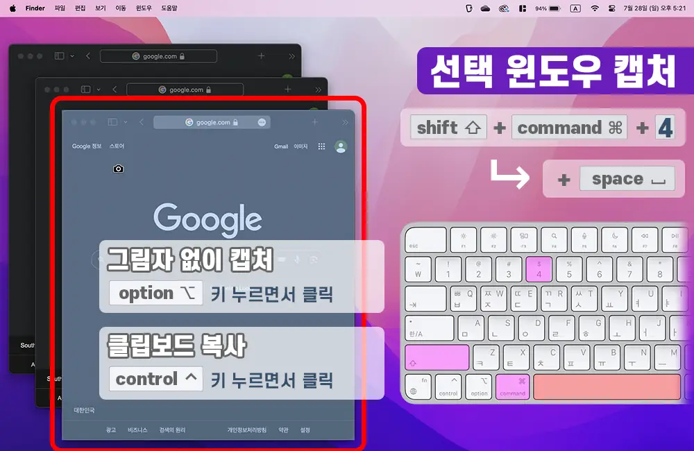 선택 윈도우 캡처 창 스크린샷 단축키