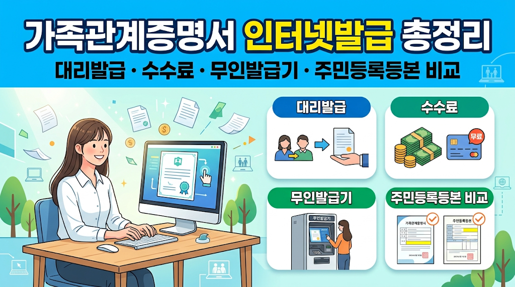 가족관계증명서 인터넷발급 방법 총정리 (대리발급, 수수료, 무인발급기, 주민등록등본 비교)