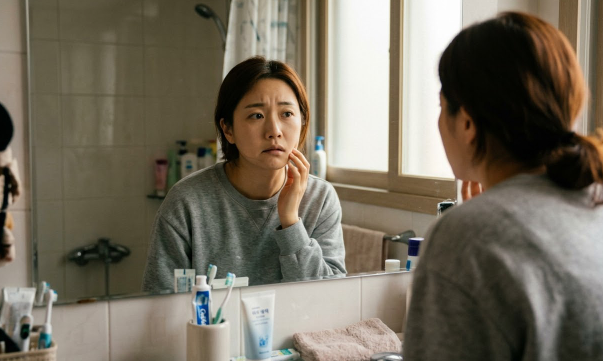 걱정을 하고 있는 구안와사 환자